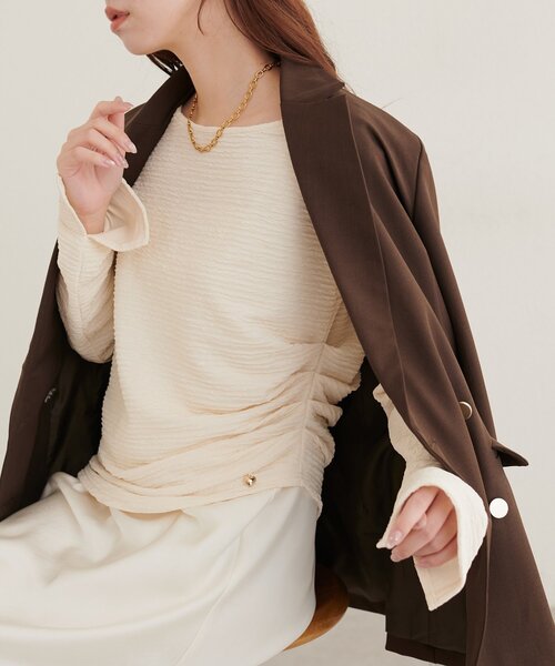 natural couture（ナチュラルクチュール）の「アシメドレーププルオーバー（Tシャツ/カットソー・レディース・ピンク/サックスブルー/ボルドー/ブラウン/アイボリー/ブラック・FREE）」の12枚目の写真