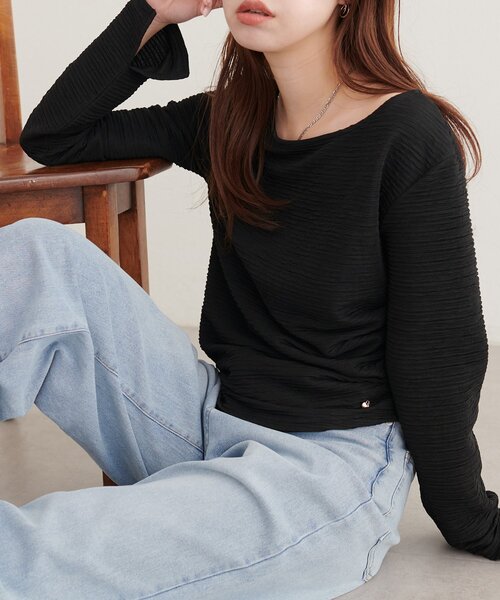 natural couture（ナチュラルクチュール）の「アシメドレーププルオーバー（Tシャツ/カットソー・レディース・ピンク/サックスブルー/ボルドー/ブラウン/アイボリー/ブラック・FREE）」の14枚目の写真