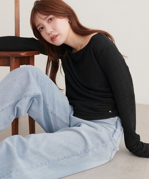 natural couture（ナチュラルクチュール）の「アシメドレーププルオーバー（Tシャツ/カットソー・レディース・ピンク/サックスブルー/ボルドー/ブラウン/アイボリー/ブラック・FREE）」の15枚目の写真