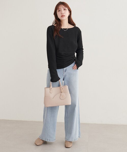 natural couture（ナチュラルクチュール）の「アシメドレーププルオーバー（Tシャツ/カットソー・レディース・ピンク/サックスブルー/ボルドー/ブラウン/アイボリー/ブラック・FREE）」の17枚目の写真