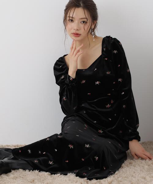 PROPORTION BODY DRESSING(プロポーションボディドレッシング)の「ベロア刺繍ワンピース / 1216240106(ワンピース・レディース・ブラック/ブラウン・MEDIUM/P/S)」の1枚目の写真