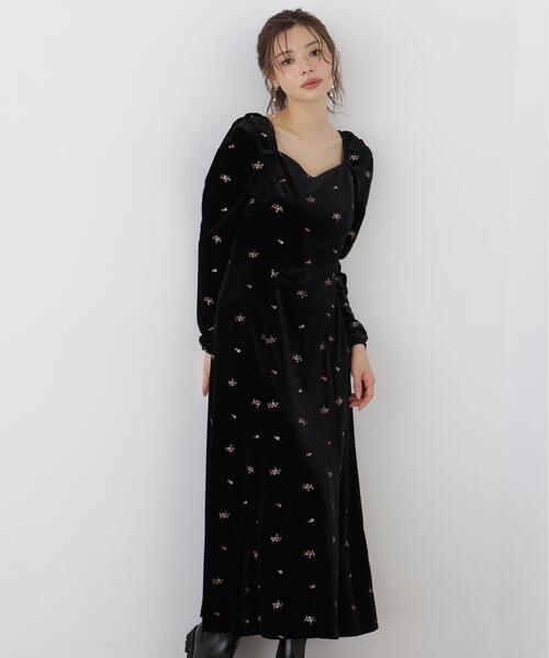PROPORTION BODY DRESSING(プロポーションボディドレッシング)の「ベロア刺繍ワンピース / 1216240106(ワンピース・レディース・ブラック/ブラウン・MEDIUM/P/S)」の3枚目の写真