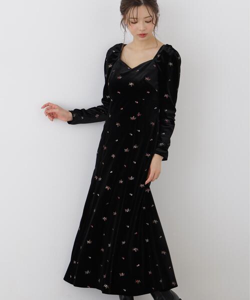 PROPORTION BODY DRESSING(プロポーションボディドレッシング)の「ベロア刺繍ワンピース / 1216240106(ワンピース・レディース・ブラック/ブラウン・MEDIUM/P/S)」の4枚目の写真