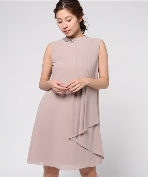 セール ワンピース ドレス アシンメトリーネックビジューワンピース ドレス Aimer エメ のファッション