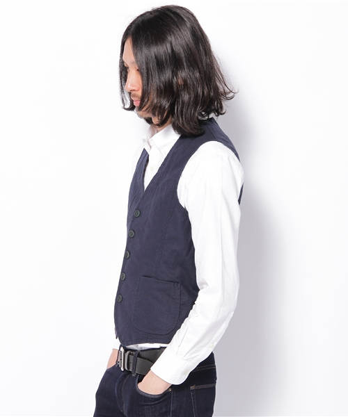 UNION STATION（ユニオンステーション）の「リネンコットンベスト（ベスト・メンズ・ベージュ/ネイビー・MEDIUM/LARGE）」の3枚目の写真