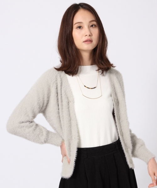 GLOBAL WORK（グローバルワーク）の「フェザーVネックカーディガン長袖/767728（カーディガン/ボレロ・レディース・ライトブルー/ベージュ/ネイビー/グレー・MEDIUM/LARGE）」の2枚目の写真