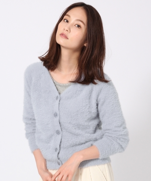 GLOBAL WORK（グローバルワーク）の「フェザーVネックカーディガン長袖/767728（カーディガン/ボレロ・レディース・ライトブルー/ベージュ/ネイビー/グレー・MEDIUM/LARGE）」の4枚目の写真
