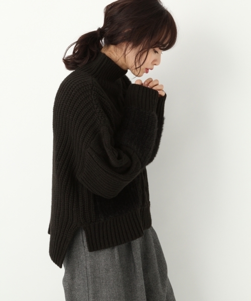 A part by（アパートバイ）の「3GAWパッチワークTN/PO 772976 （ニット/セーター・レディース・ブラック/オフホワイト・FREE）」の7枚目の写真