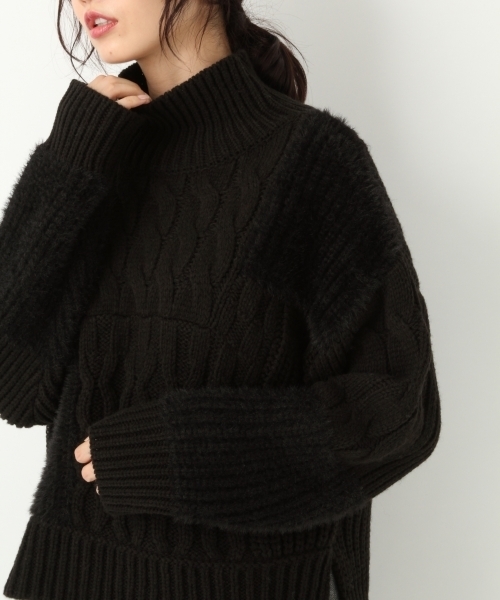 A part by（アパートバイ）の「3GAWパッチワークTN/PO 772976 （ニット/セーター・レディース・ブラック/オフホワイト・FREE）」の8枚目の写真