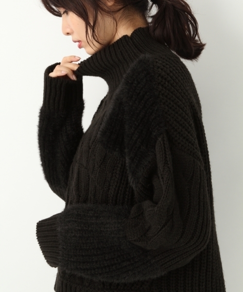 A part by（アパートバイ）の「3GAWパッチワークTN/PO 772976 （ニット/セーター・レディース・ブラック/オフホワイト・FREE）」の9枚目の写真