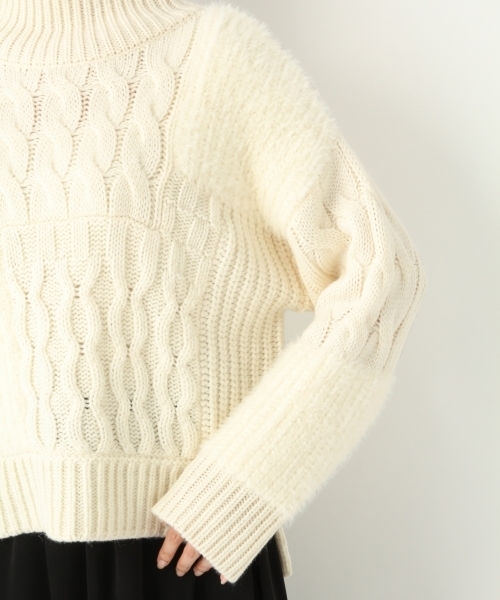 A part by（アパートバイ）の「3GAWパッチワークTN/PO 772976 （ニット/セーター・レディース・ブラック/オフホワイト・FREE）」の13枚目の写真