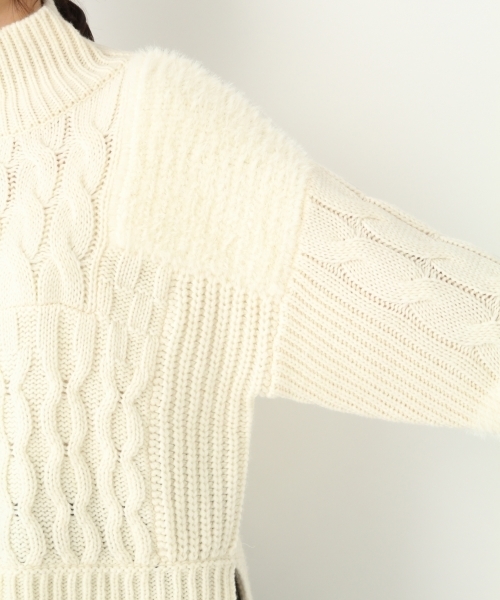 A part by（アパートバイ）の「3GAWパッチワークTN/PO 772976 （ニット/セーター・レディース・ブラック/オフホワイト・FREE）」の14枚目の写真