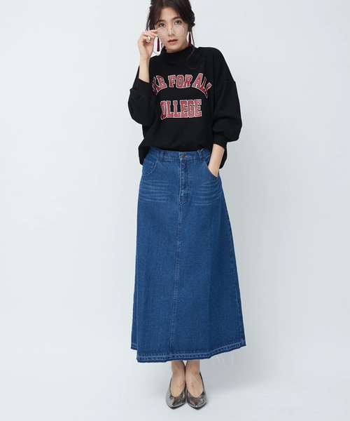 koe（コエ）の「デニムマキシスカート（デニムスカート・レディース・ライトインディゴブルー/インディゴブルー・L/M/S）」の7枚目の写真