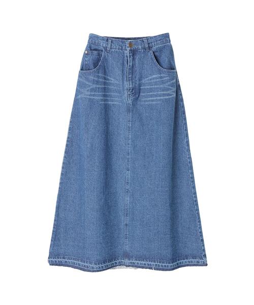 koe（コエ）の「デニムマキシスカート（デニムスカート・レディース・ライトインディゴブルー/インディゴブルー・L/M/S）」の3枚目の写真