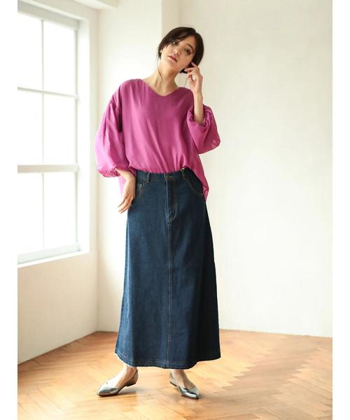 koe（コエ）の「デニムマキシスカート（デニムスカート・レディース・ライトインディゴブルー/インディゴブルー・L/M/S）」の16枚目の写真
