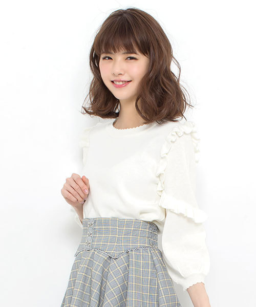 Secret Honey（シークレットハニー）の「袖フリルニット（ニット/セーター・レディース・オフホワイト/ピンク/イエロー・FREE）」の2枚目の写真
