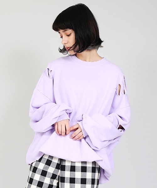 PUNYUS（プニュズ）の「クラッシュスウェット（スウェット・レディース・ブラック/ライトピンク/サックスブルー/ライトパープル・3/4）」の4枚目の写真