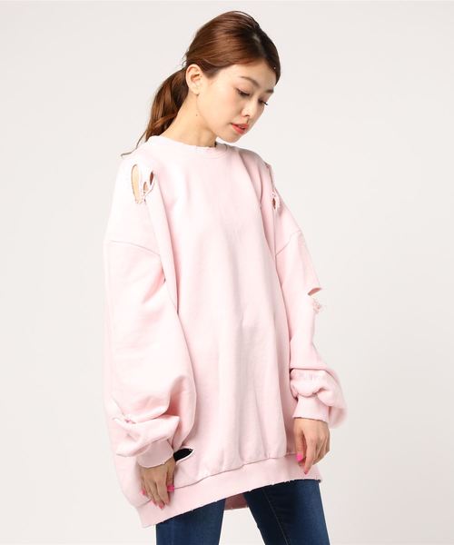 PUNYUS（プニュズ）の「クラッシュスウェット（スウェット・レディース・ブラック/ライトピンク/サックスブルー/ライトパープル・3/4）」の6枚目の写真