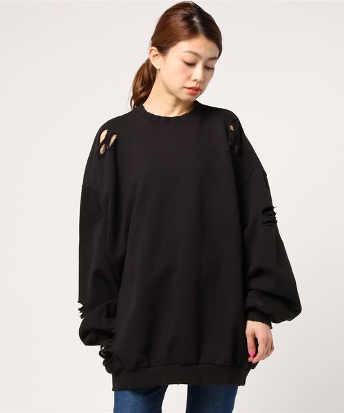 PUNYUS（プニュズ）の「クラッシュスウェット（スウェット・レディース・ブラック/ライトピンク/サックスブルー/ライトパープル・3/4）」の2枚目の写真