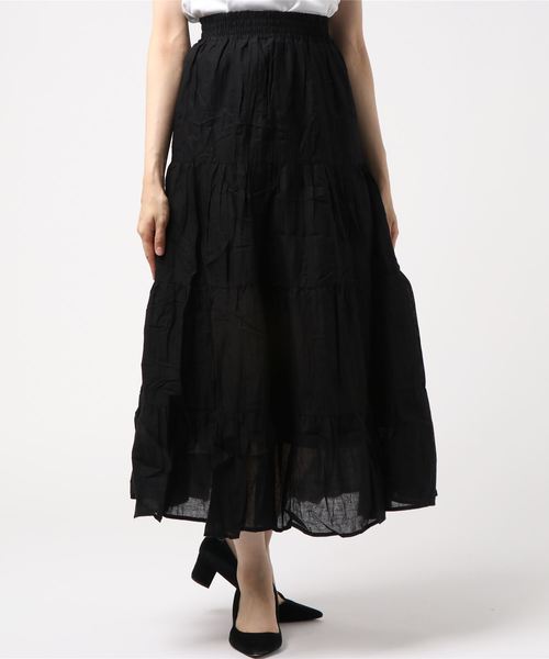 KOBE LETTUCE（コウベレタス）の「リネンタッチティアードマキシ丈フレアスカート（スカート・レディース・ベージュ/グリーン/パープル/ブラウン/ネイビー/ブラック/ダークベージュ/イエロー/ブルー/パープル系その他/アイボリー・FREE）」の13枚目の写真