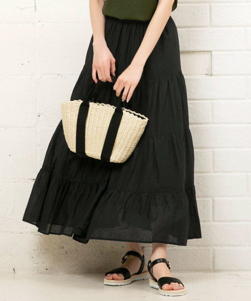 KOBE LETTUCE（コウベレタス）の「リネンタッチティアードマキシ丈フレアスカート（スカート・レディース・ベージュ/グリーン/パープル/ブラウン/ネイビー/ブラック/ダークベージュ/イエロー/ブルー/パープル系その他/アイボリー・FREE）」の17枚目の写真