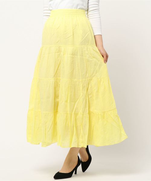 KOBE LETTUCE（コウベレタス）の「リネンタッチティアードマキシ丈フレアスカート（スカート・レディース・ベージュ/グリーン/パープル/ブラウン/ネイビー/ブラック/ダークベージュ/イエロー/ブルー/パープル系その他/アイボリー・FREE）」の11枚目の写真