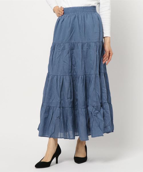 KOBE LETTUCE（コウベレタス）の「リネンタッチティアードマキシ丈フレアスカート（スカート・レディース・ベージュ/グリーン/パープル/ブラウン/ネイビー/ブラック/ダークベージュ/イエロー/ブルー/パープル系その他/アイボリー・FREE）」の8枚目の写真