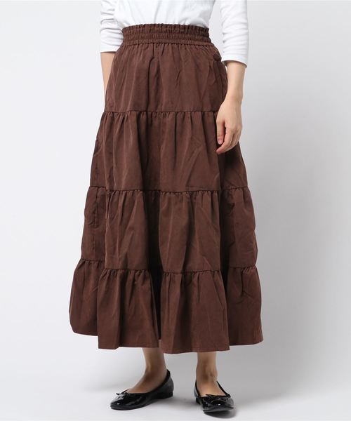 KOBE LETTUCE（コウベレタス）の「ピーチスキンタッチティアードマキシ丈フレアスカート＊レディース/ボトムス[M2252]神戸レタス（スカート・レディース・カーキ/ブラウン/バーガンディー/ブラック・FREE）」の7枚目の写真