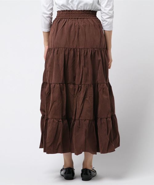 KOBE LETTUCE（コウベレタス）の「ピーチスキンタッチティアードマキシ丈フレアスカート＊レディース/ボトムス[M2252]神戸レタス（スカート・レディース・カーキ/ブラウン/バーガンディー/ブラック・FREE）」の6枚目の写真