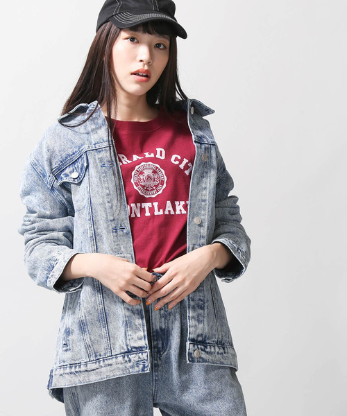 WEGO(ウィゴー)の「WEGO/ケミカルビッグシルエットGジャン(デニムジャケット・レディース・ピンク/インディゴブルー・FREE)」の2枚目の写真