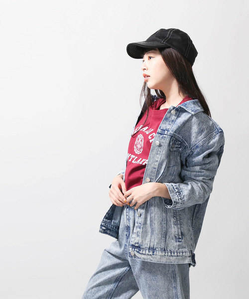 WEGO(ウィゴー)の「WEGO/ケミカルビッグシルエットGジャン(デニムジャケット・レディース・ピンク/インディゴブルー・FREE)」の8枚目の写真