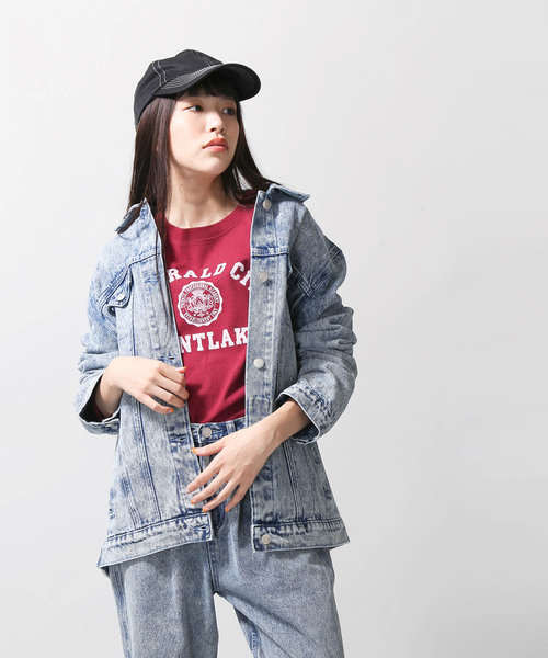 WEGO(ウィゴー)の「WEGO/ケミカルビッグシルエットGジャン(デニムジャケット・レディース・ピンク/インディゴブルー・FREE)」の6枚目の写真