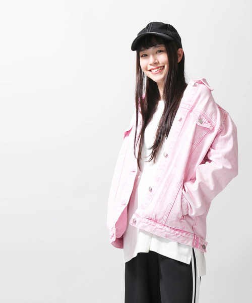 WEGO(ウィゴー)の「WEGO/ケミカルビッグシルエットGジャン(デニムジャケット・レディース・ピンク/インディゴブルー・FREE)」の10枚目の写真