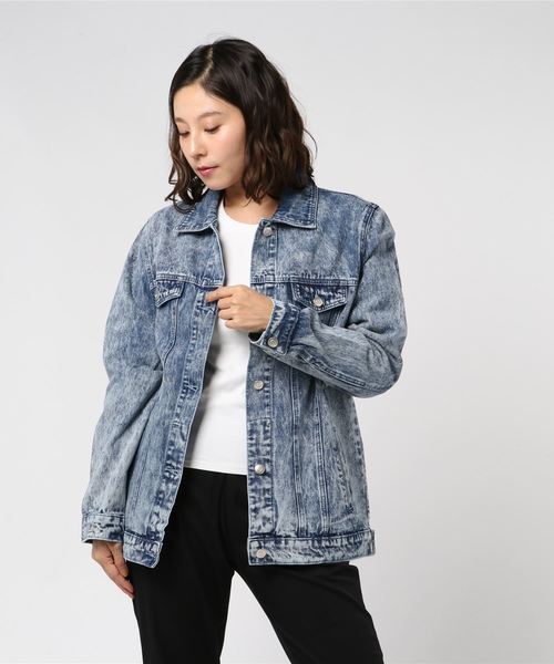 WEGO(ウィゴー)の「WEGO/ケミカルビッグシルエットGジャン(デニムジャケット・レディース・ピンク/インディゴブルー・FREE)」の9枚目の写真
