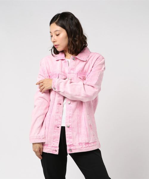 WEGO(ウィゴー)の「WEGO/ケミカルビッグシルエットGジャン(デニムジャケット・レディース・ピンク/インディゴブルー・FREE)」の11枚目の写真