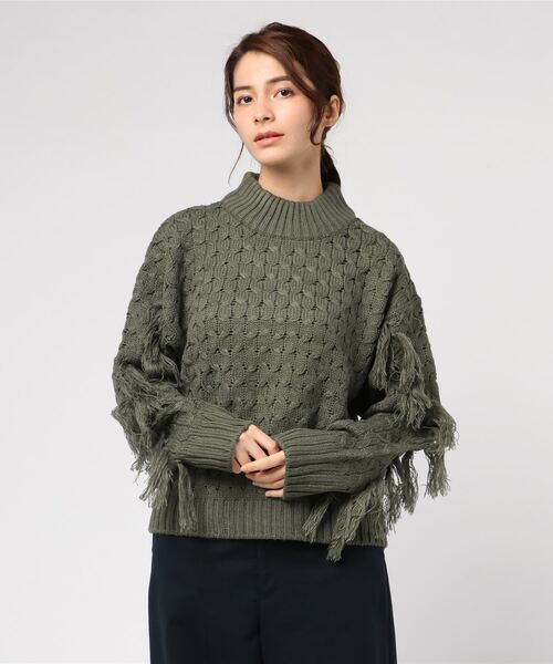 STYLEBLOCK（スタイルブロック）の「ハイネックバルキーフリンジニット（ニット/セーター・レディース・ネイビー/カーキ/アイボリー/キャメル・M）」の2枚目の写真
