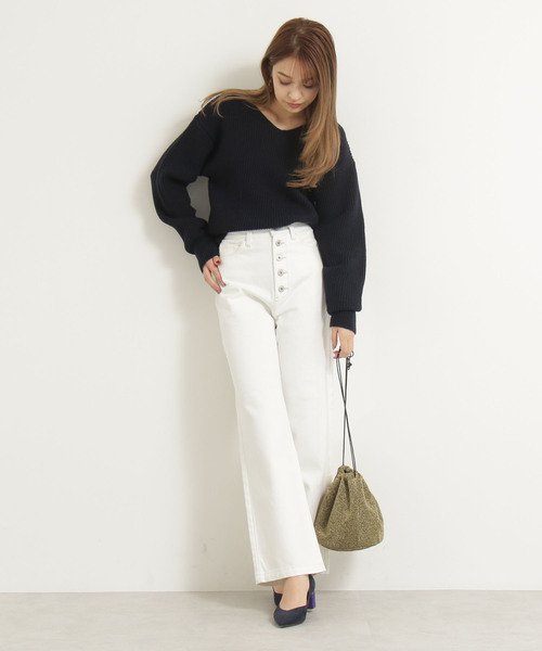 N.(N. Natural Beauty Basic)(エヌエヌナチュラルビューティーベーシック)の「タックスリーブアゼニット(ニット/セーター・レディース・ホワイト/ネイビー/イエロー・MEDIUM)」の15枚目の写真