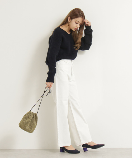 N.(N. Natural Beauty Basic)(エヌエヌナチュラルビューティーベーシック)の「タックスリーブアゼニット(ニット/セーター・レディース・ホワイト/ネイビー/イエロー・MEDIUM)」の9枚目の写真