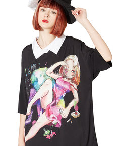 新品 ankoROCK ホラーナイトオバケネコシャツ襟Tカットソー 【長袖】 ホラーナイトオバケネコラインセーラーTシャツ -メガビッグ-（T