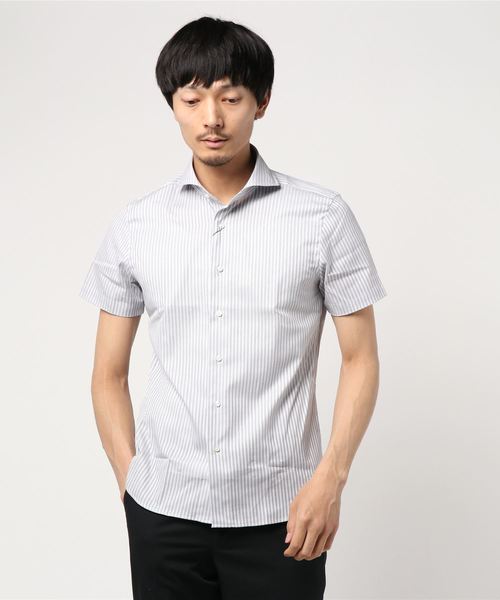 EDIFICE（エディフィス）の「カッタウェイ ハンソデ カラミ ストライプシャツ（シャツ/ブラウス・メンズ・チャコールグレー・44/46/48）」の10枚目の写真