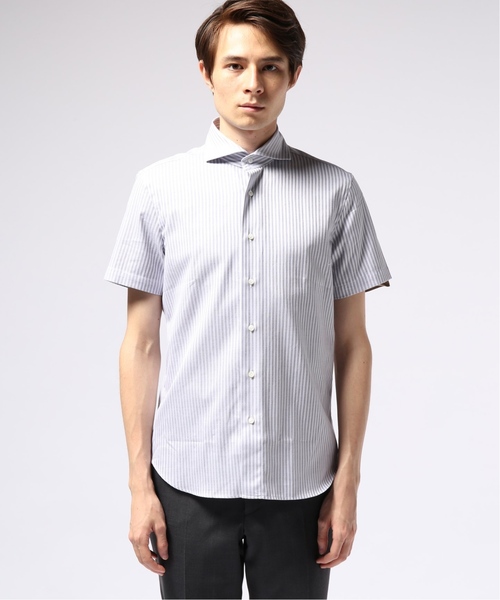 EDIFICE（エディフィス）の「カッタウェイ ハンソデ カラミ ストライプシャツ（シャツ/ブラウス・メンズ・チャコールグレー・44/46/48）」の2枚目の写真