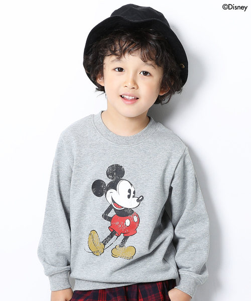 devirock(デビロック)の「ミッキー 柄長袖スウェットトレーナー(スウェット・キッズ・杢グレー/スミクロ/ダークベージュ・80cm/90cm/110cm/100cm/120cm/130cm/140cm/150cm/160cm)」の1枚目の写真