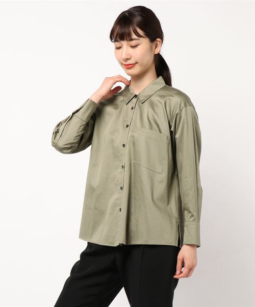 1er Arrondissement（プルミエアロンディスモン）の「Riopele綿サテンシャツ（シャツ/ブラウス・レディース・ベージュ/カーキ・38/36）」の2枚目の写真
