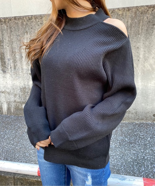 one way（ワンウェイ）の「ボリュームスリーブオープンショルダー（ニット/セーター・レディース・ライトブラウン/ライトグリーン/ブラック/ベージュ・M）」の2枚目の写真