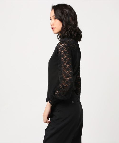 WEGO（ウィゴー）の「WEGO/レースシャーリングシアーハイネックTシャツ（Tシャツ/カットソー・レディース・ホワイト/ブラック・FREE）」の4枚目の写真