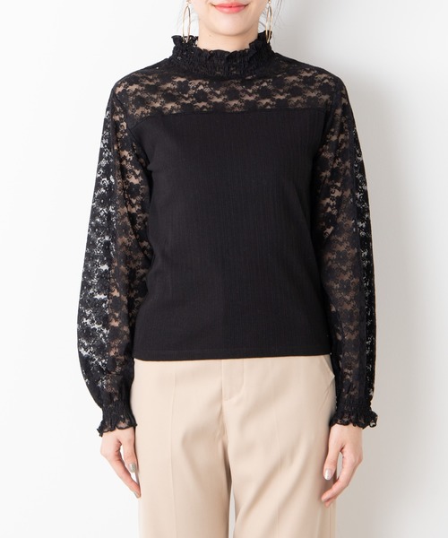 WEGO（ウィゴー）の「WEGO/レースシャーリングシアーハイネックTシャツ（Tシャツ/カットソー・レディース・ホワイト/ブラック・FREE）」の10枚目の写真
