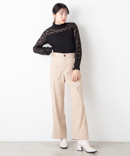 WEGO（ウィゴー）の「WEGO/レースシャーリングシアーハイネックTシャツ（Tシャツ/カットソー・レディース・ホワイト/ブラック・FREE）」の15枚目の写真