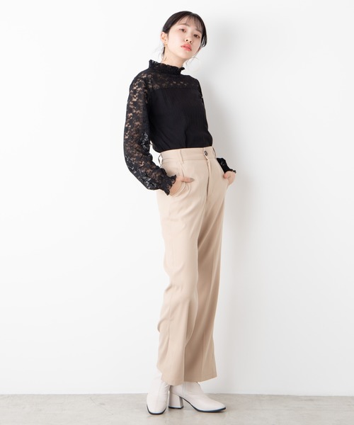 WEGO（ウィゴー）の「WEGO/レースシャーリングシアーハイネックTシャツ（Tシャツ/カットソー・レディース・ホワイト/ブラック・FREE）」の14枚目の写真