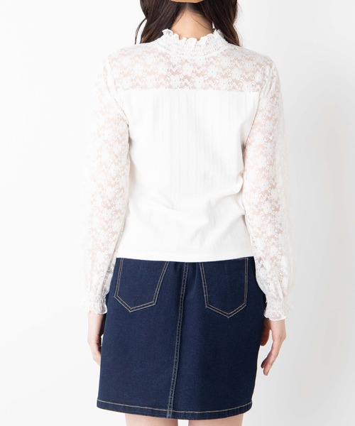 WEGO（ウィゴー）の「WEGO/レースシャーリングシアーハイネックTシャツ（Tシャツ/カットソー・レディース・ホワイト/ブラック・FREE）」の7枚目の写真