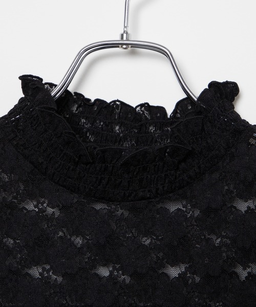 WEGO（ウィゴー）の「WEGO/レースシャーリングシアーハイネックTシャツ（Tシャツ/カットソー・レディース・ホワイト/ブラック・FREE）」の5枚目の写真
